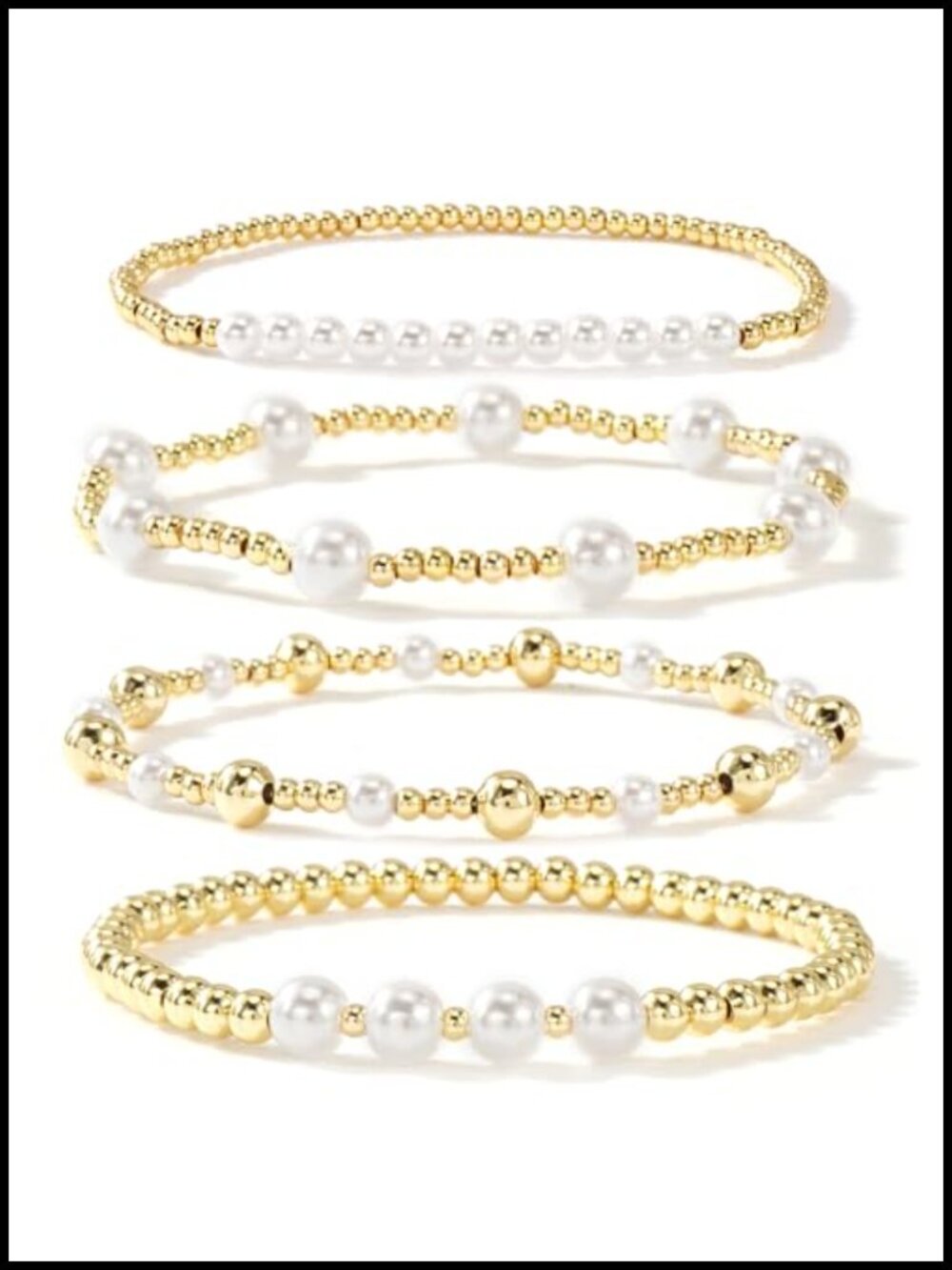 14K Gold Plated Pearl Beaded Stack Bracelets Set Women Waterproof Stretch